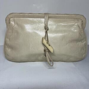 Vintage Barbara Bolan Beige Leather Clutch Purse with strap